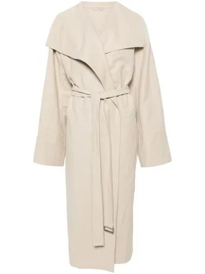 Totême Signature Linen-blend Midi Coat In Neutrals