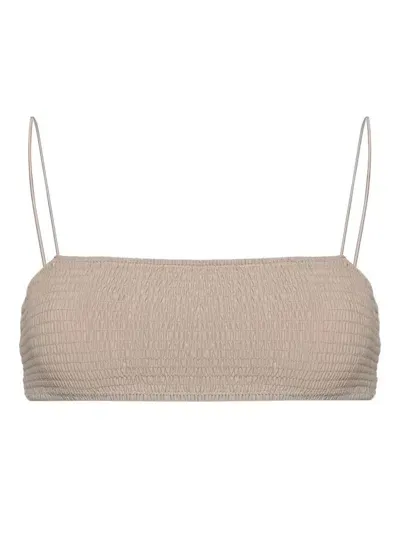 Totême Smocked Bandeau Bikini Top In Neutrals