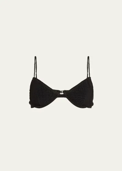 Totême Smocked Half-cup Bikini Top In Black