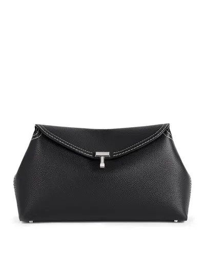 Totême T-lock Clutch Black Grain