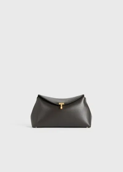 Totême T-lock Leather Clutch Bark In Bark 213