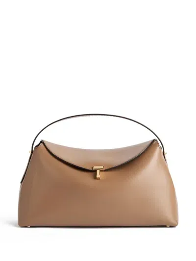 Totême T-lock Leather Tote Bag In Brown