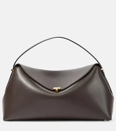 Totême T-lock Leather Tote Bag In Brown