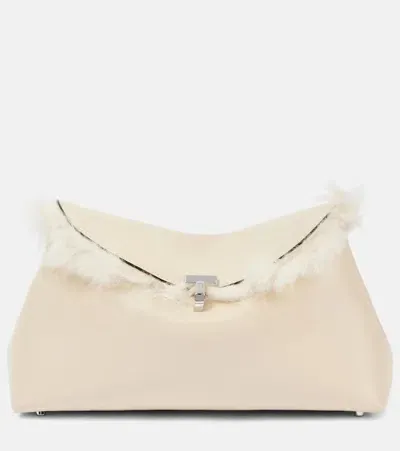 Totême T-lock Shearling-lined Leather Clutch In White