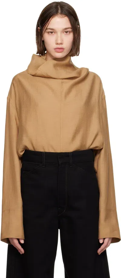 Totême Tan Funnel-neck Blouse In Camel 033