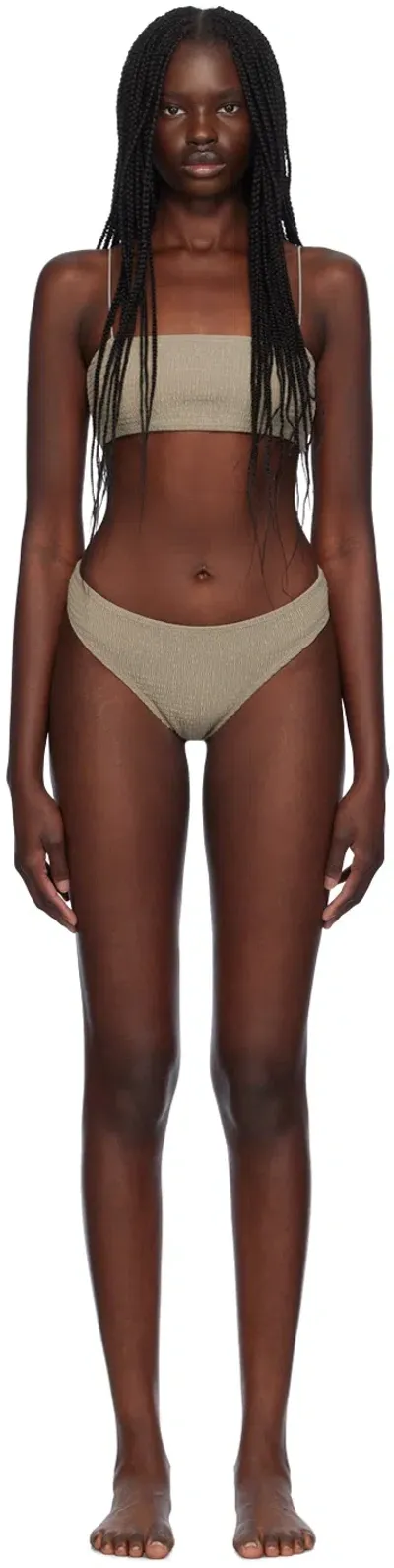 Totême Taupe Smocked Mid-rise Bikini In 186 Dove