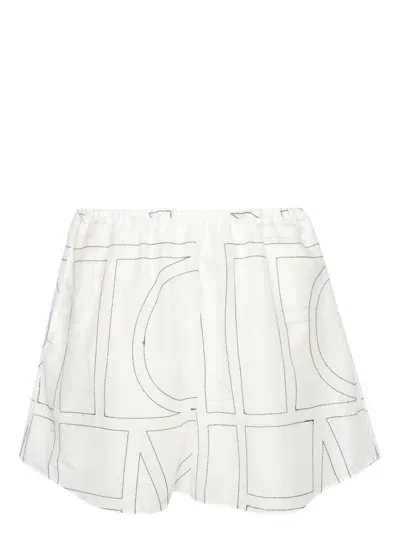 Totême Monogram Cotton Blend Pajama Shorts In White,black