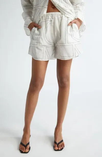 Totême Toteme Monogram Embroidered Pull-on Shorts In White/black