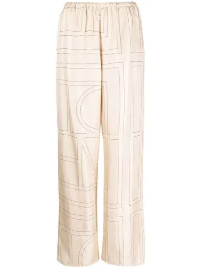 Totême Toteme Monogram Silk Pj Bottoms Clothing In White