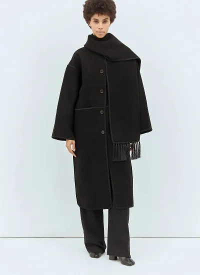 Totême Embroidered Scarf Coat In Black