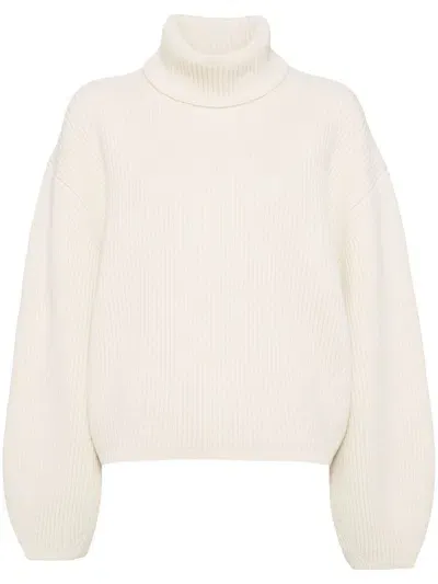 Totême Toteme Wool Blend Ribbed Knit Jersey In White