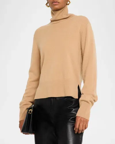 Totême Turtleneck Cashmere Crop Sweater In Medium Brown