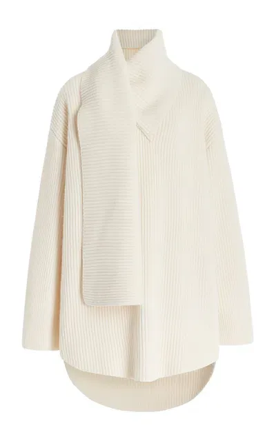 Totême Wool-cashmere Knit Long Scarf Sweater In Off-white