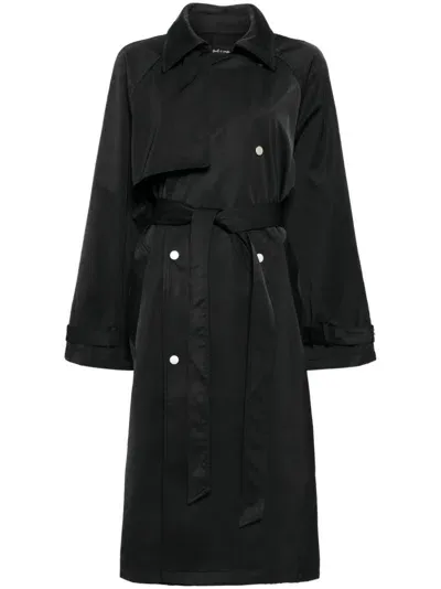 Tout A Coup Double-breasted Trench Coat In Black