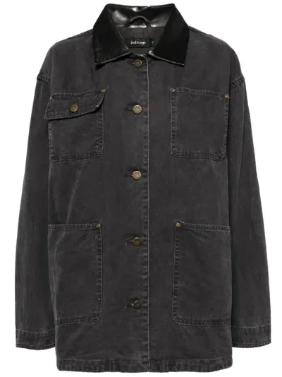 Tout A Coup Faux Leather Collar Shirt Jacket In Grey