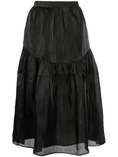 Tout A Coup Gathered Textured Midi Skirt In Black