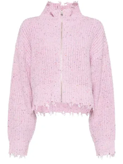 Tout A Coup Raw Finish Zip-up Cardigan In Pink