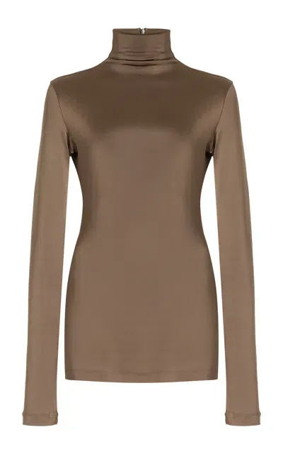 Tove Noor Stretch-jersey Turtleneck Top In Brown