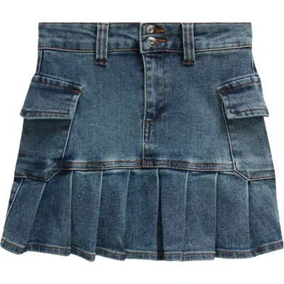 Tractr Kids' Pleated Denim Cargo Skirt In Indigo