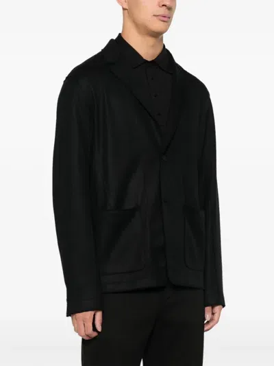 Transit Boiled-wool Raw-cut Blazer In Black