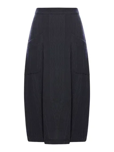 Transit Bombé Skirt In Embossed Pinstripe Wool Blend In Blue