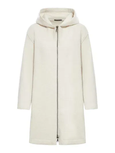 Transit Comfort Fit Hooded Jacket In Boiled Wool In White