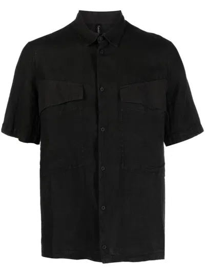 Transit Short-sleeve Linen-cotton Shirt In Black