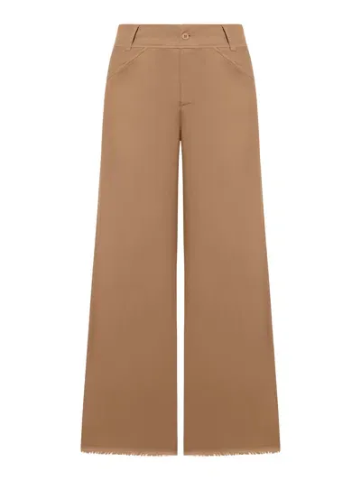 Transit Wide Leg Trousers With Raw Cut At The Bottom In Viscose And Stretch Cotton In Nude & Neutrals