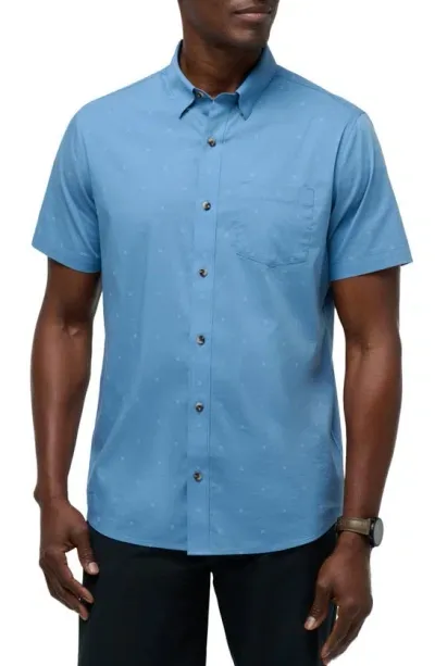 Travismathew Across The Pond Geo Print Short Sleeve Stretch Button-up Shirt In Quiet Harbor