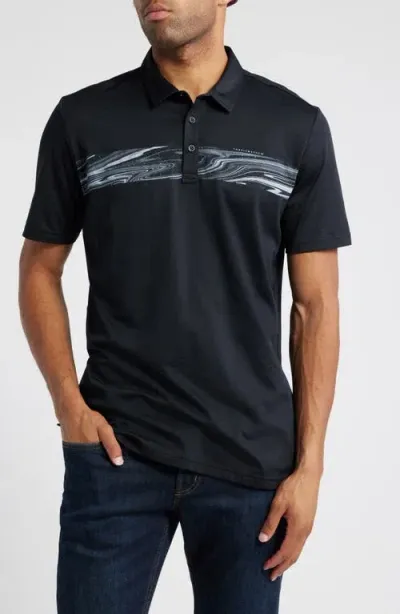 Travismathew Dark Waters Chest Stripe Polo In Black