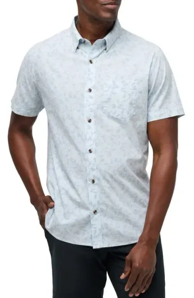 Travismathew King Air Trim Fit Floral Short Sleeve Button-up Shirt In Heather Dream Blue