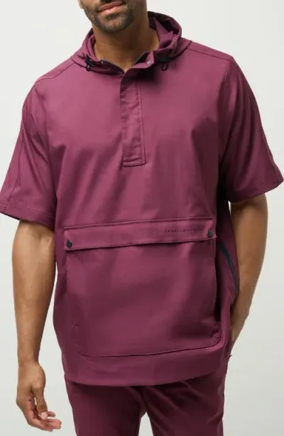 Travismathew Sport Mode Short Sleeve Hoodie In Mauve Wine