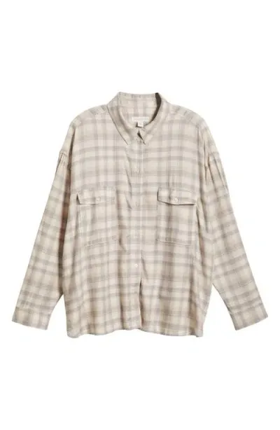 Treasure & Bond Boxy Flannel Button-up Shirt In Ivory Dove Sophie Plaid