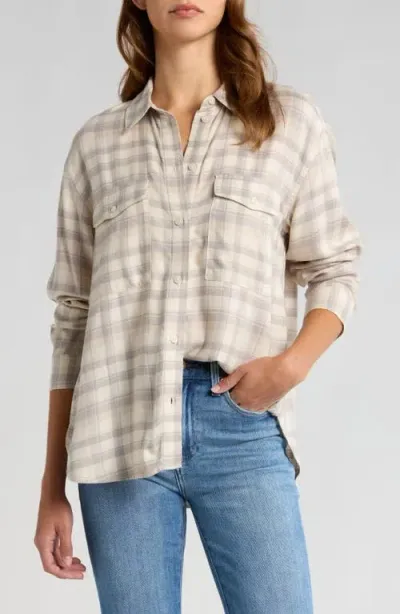 Treasure & Bond Boxy Plaid Flannel Button-up Shirt In Ivory Dove Sophie Plaid