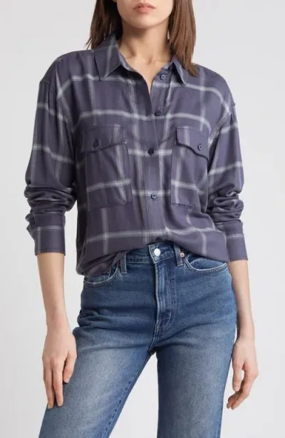 Treasure & Bond Boxy Plaid Flannel Button-up Shirt In Navy- Tan Lola Plaid