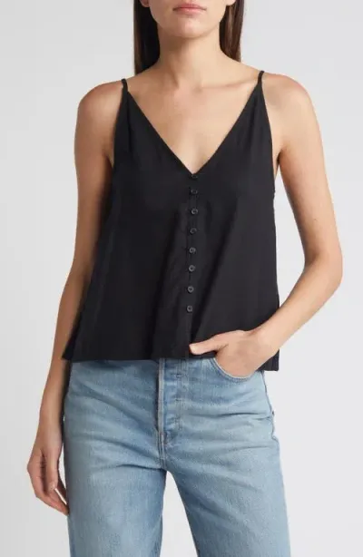 Treasure & Bond Button-up Linen Blend Camisole In Black