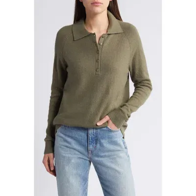 Treasure & Bond Cotton Blend Polo Sweater In Olive Kalamata