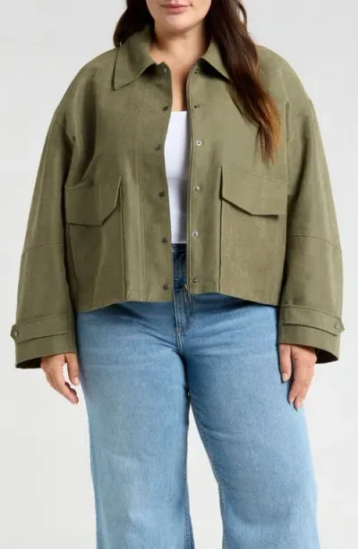 Treasure & Bond Crop Cotton Blend Field Jacket In Olive Kalamata