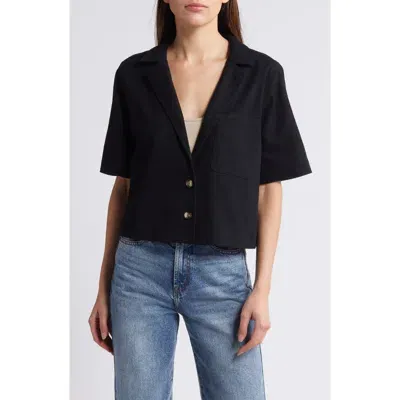 Treasure & Bond Crop Cotton Twill Blazer In Black