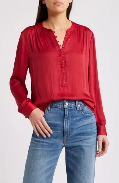 Treasure & Bond Drapey Long Sleeve Top In Red Rio