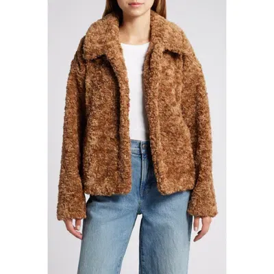 Treasure & Bond Faux Fur Jacket In Brown Bear