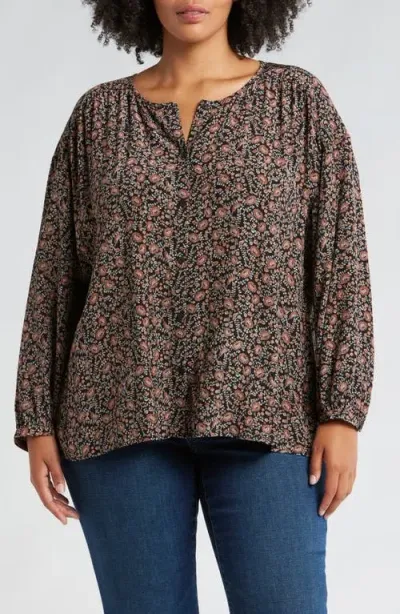 Treasure & Bond Floral Button-up Top In Black- Rust Scarf Blooms