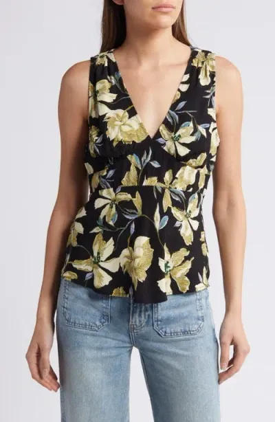 Treasure & Bond Floral Peplum Tank In Black Via Floral