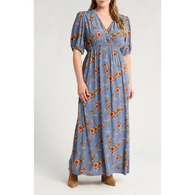 Treasure & Bond Floral Surplice V-neck Maxi Dress In Blue- Pink Wander Floral