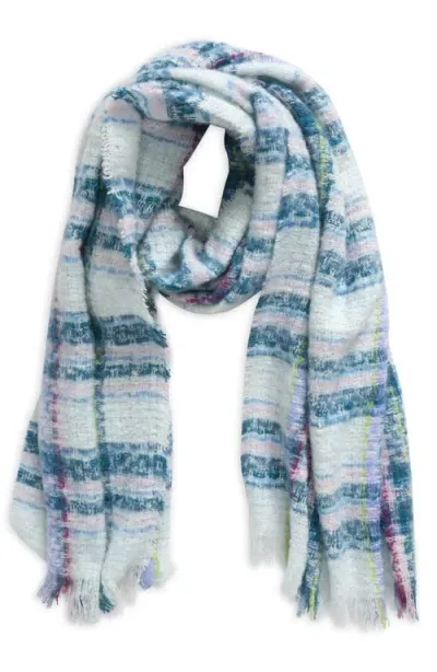 Treasure & Bond Fringe Blanket Scarf In Blue Plaid Combo