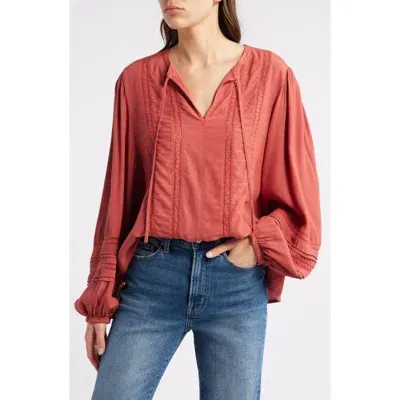 Treasure & Bond Lace Inset Pullover Top In Rust Marsala