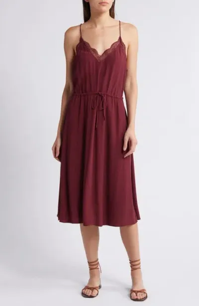 Treasure & Bond Lace Trim Drawstring Waist Slipdress In Burgundy Tannin