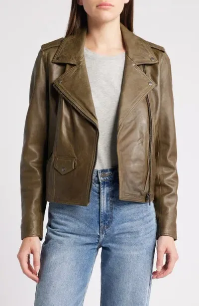 Treasure & Bond Leather Moto Jacket In Olive Kalamata