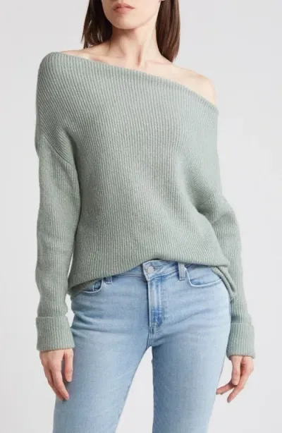 Treasure & Bond One-shoulder Rib Sweater In Green Shore