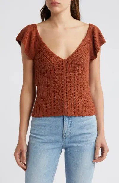 Treasure & Bond Open Stitch Linen Blend Sweater In Rust Sequoia